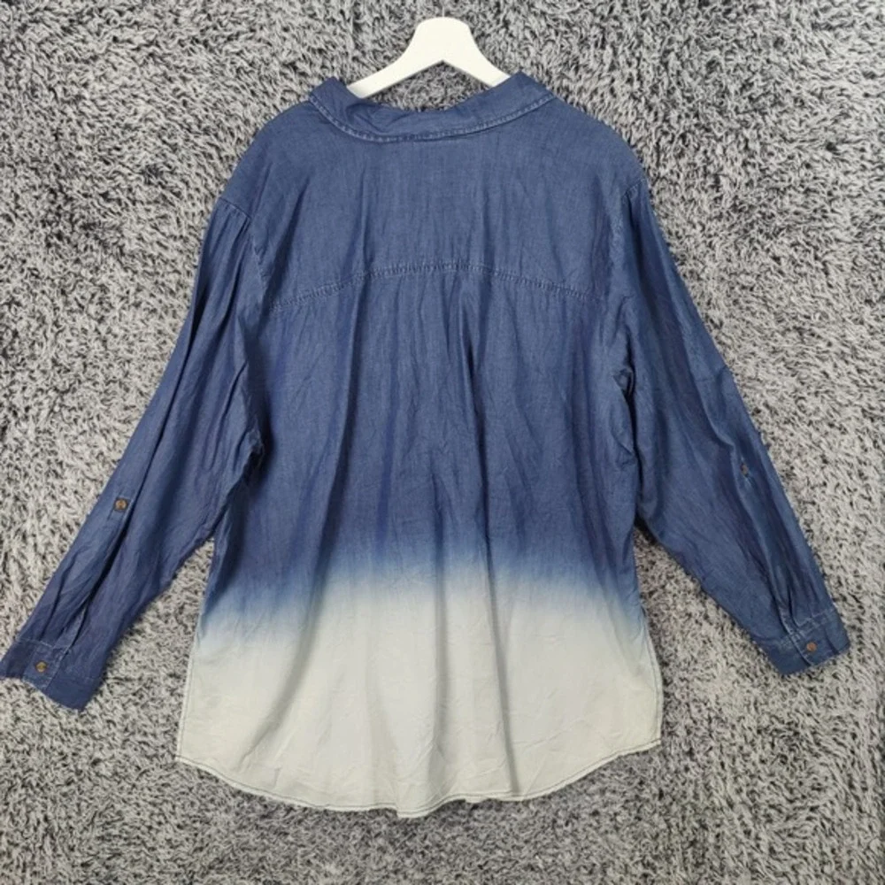 Susan Graver Lyocell Ombre Chambray Button Down Shirt Blouse Top Blue Womens 3X‎ - Picture 2 of 8